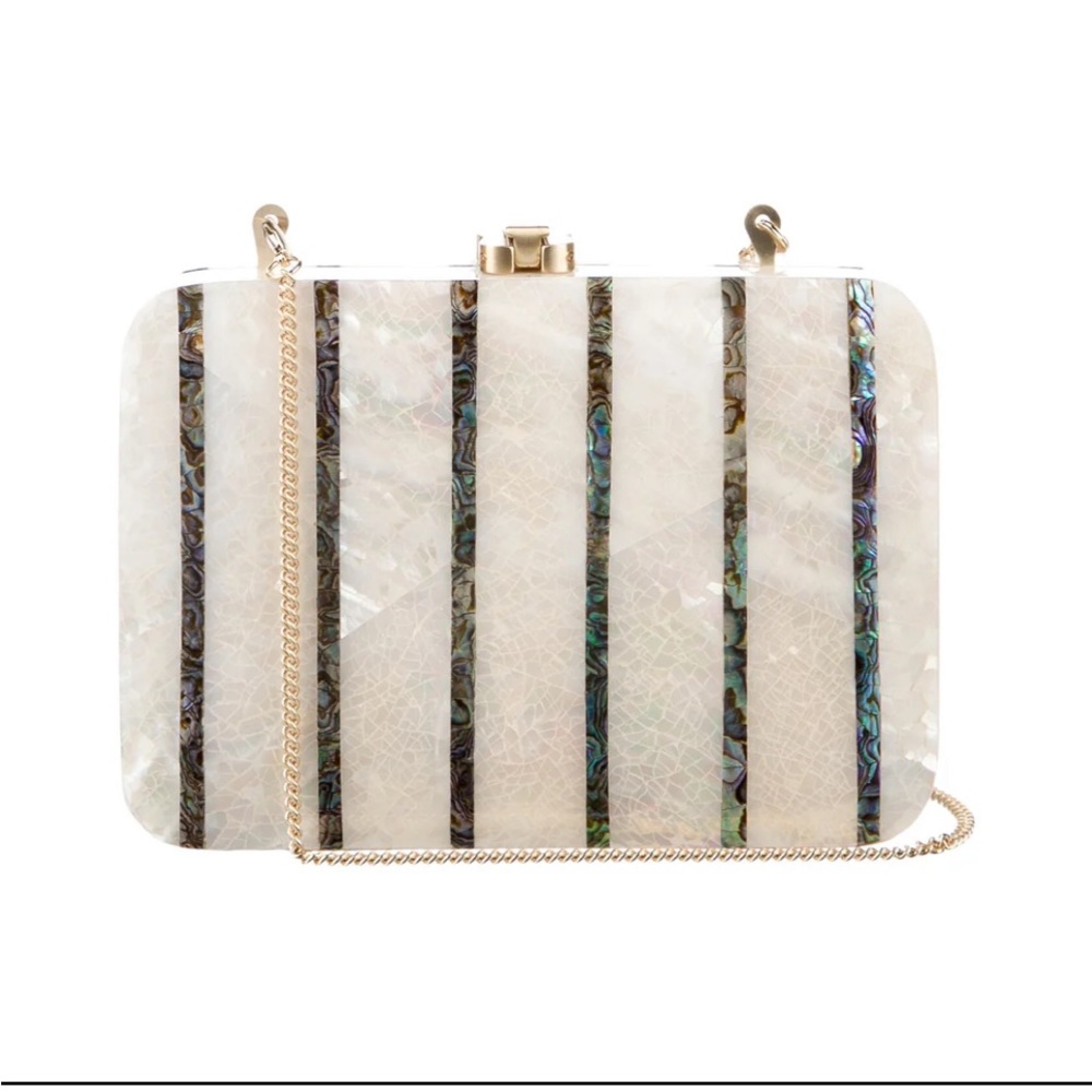 Chic White and Green Striped Clutch - Picture 4 of 6